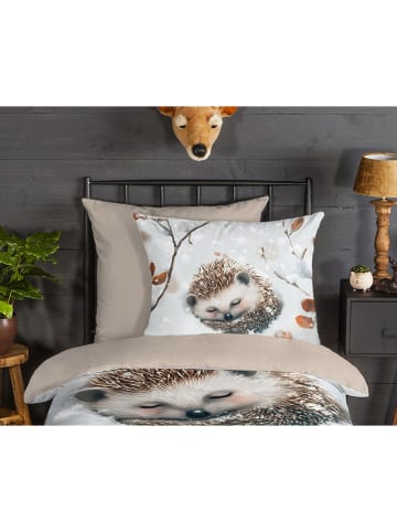 Good Morning Flanellen beddengoedset "Jussi" beige/grijs