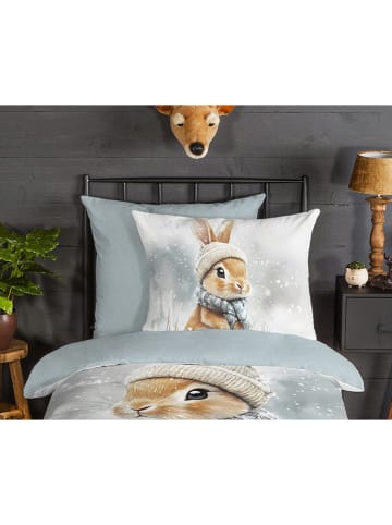 Good Morning Flanellen beddengoedset "Idun" lichtgrijs/wit