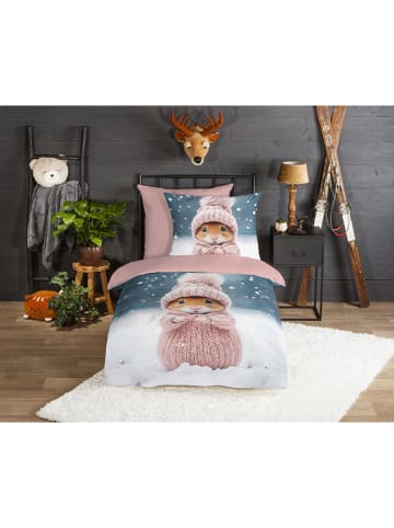 Good Morning Flanellen beddengoedset "Sofia" blauw/lichtroze