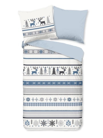Good Morning Flanellen beddengoedset "Aila" wit/lichtblauw
