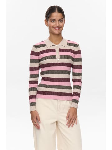 NÜMPH Sweter "Moras" w kolorze bordowo-jasnoróżowo-beżowym