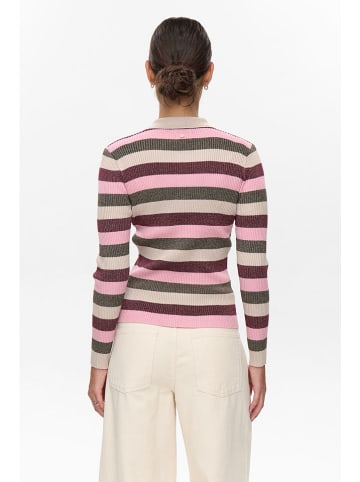 NÜMPH Sweter "Moras" w kolorze bordowo-jasnoróżowo-beżowym