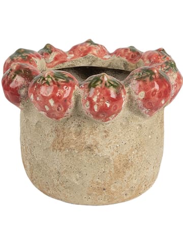 Clayre & Eef Doniczka w kolorze beżowo-czerwonym - wys. 15 x Ø 11 cm