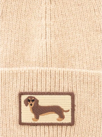 Zwillingsherz Mütze "Dackel-Liebe" in Beige