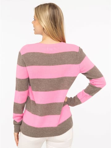 Zwillingsherz Kaschmir-Pullover in Rosa/ Hellbraun