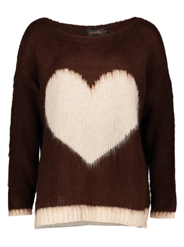 miss goodlife Pullover "Heart" in Dunkelbraun/ Creme