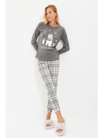 trendyol Pyjama in Grau/ Weiß