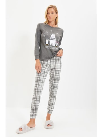 trendyol Pyjama in Grau/ Weiß