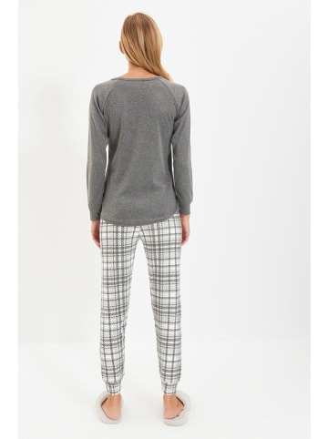 trendyol Pyjama in Grau/ Weiß