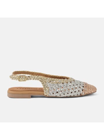 Lazamani Leren ballerina's goudkleurig/zilverkleurig