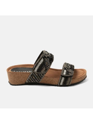 Lazamani Leren slippers zwart