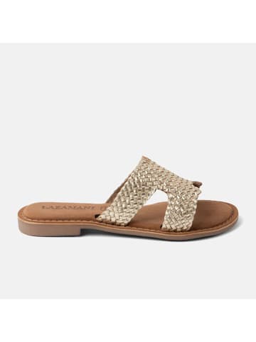 Lazamani Leren slippers goudkleurig