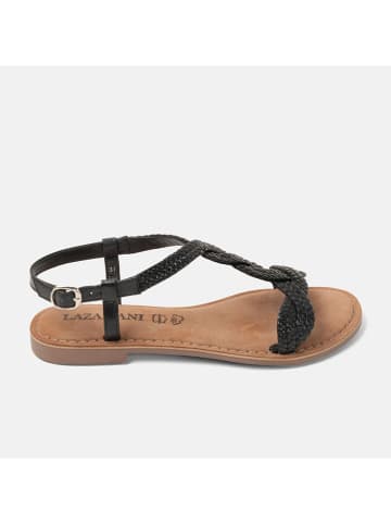 Lazamani Leren sandalen zwart