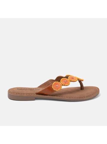 Lazamani Leder-Zehentrenner in Hellbraun/ Orange