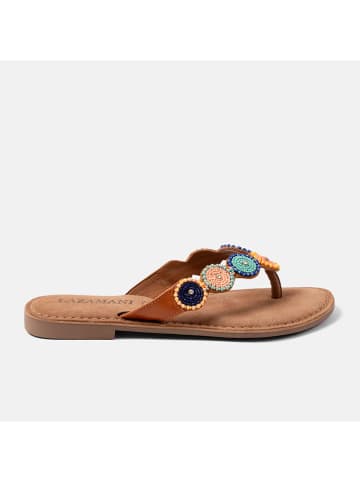 Lazamani Leren teenslippers lichtbruin/meerkleurig