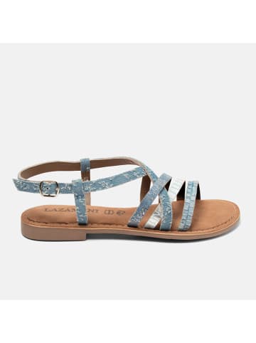 Lazamani Leren sandalen blauw