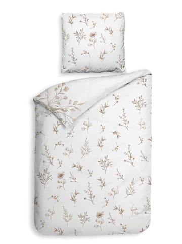 Heckett Lane Satin-Bettwäsche-Set "Giotto" in Weiß/ Beige