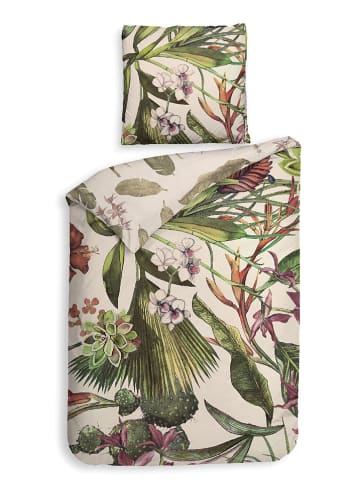 Heckett Lane Satin-Bettwäsche-Set "Jira" in Beige/ Grün