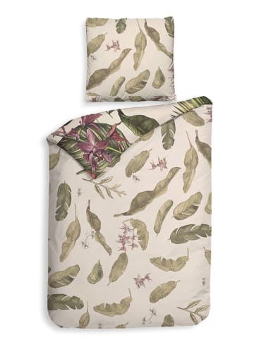 Heckett Lane Satin-Bettwäsche-Set "Jira" in Beige/ Grün