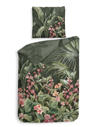 Heckett Lane Satin-Bettwäsche-Set "Mai" in Grün/ Rosa