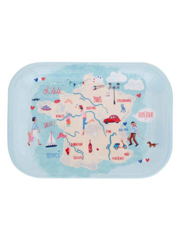 Overbeck and Friends Servierplatte "Bonjour" in Hellblau - (L)20,5 x (B)14,5 cm