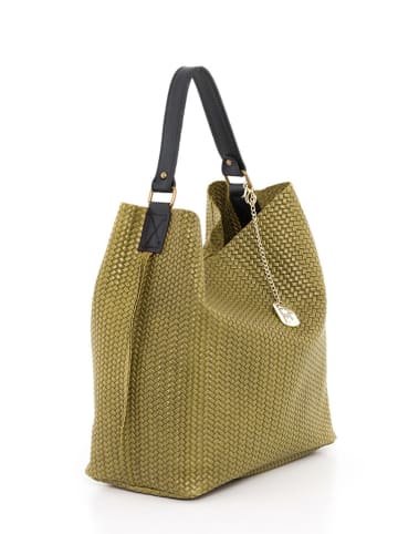 Anna Morellini Leren schoudertas "Sebastiana" in Olive - (B)38 x (H)36 x (D)14 cm