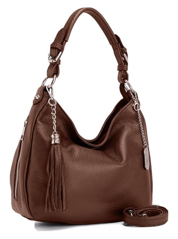 Anna Morellini Leder-Schultertasche "Fiorella" in Brau - (B)30 x (H)27 x (T)9 cm