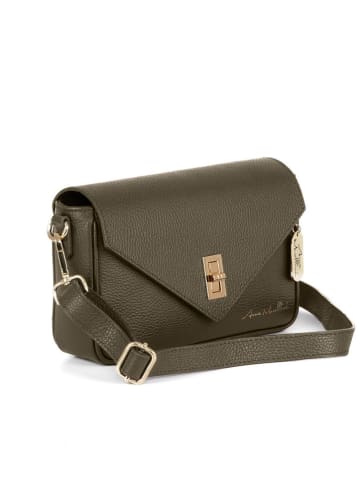 Anna Morellini Leder-Umhängetasche "Terina" in Khaki - (B)24 x (H)16 x (T)6,5 cm