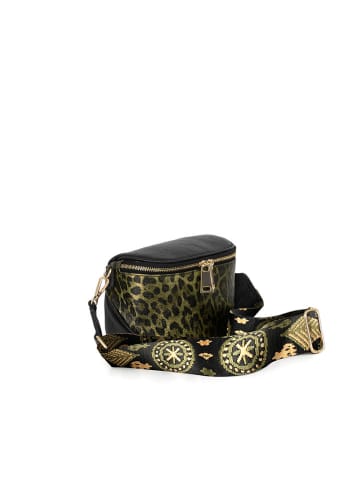 Anna Morellini Leren schoudertas "Gabriella" zwart/groen - (B)20 x (H)15 x (D)10 cm