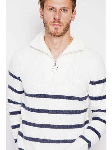 William de Faye Pullover in Weiß/ Dunkelblau