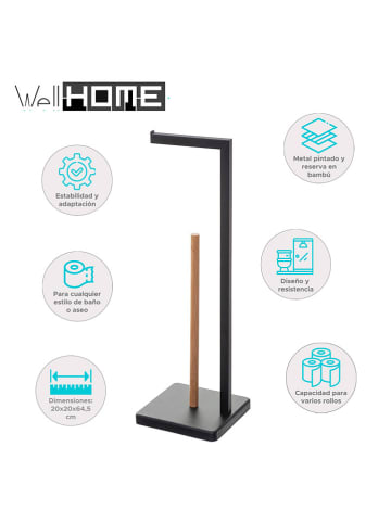 WellHome Toilettenpapierhalter in Schwarz - (B)20 x (H)64,5 x (T)20 cm
