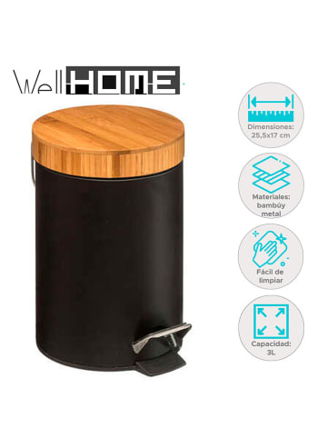 WellHome Kosmetik-Treteimer in Schwarz - 3 l