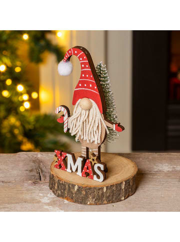 Hollybell Deco-object "Gnome" lichtbruin/rood - (H)14 x Ø 8 cm