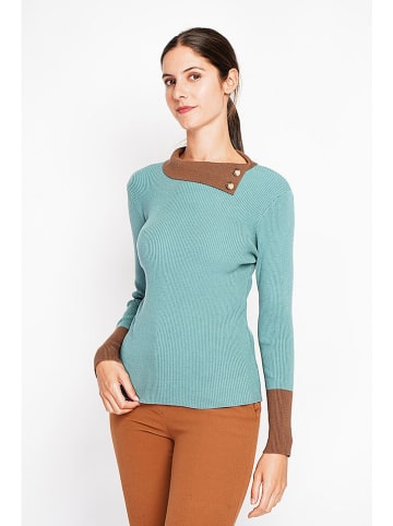 ASSUILI Pullover in Türkis/ Camel