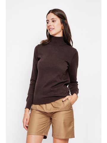ASSUILI Rollkragenpullover in Dunkelbraun