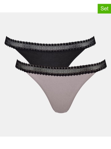 Sloggi Stringi (2 pary) w kolorze czarno-szarym