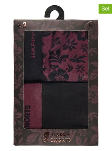 Happy Shorts 2er-Set: Boxershorts in Bordeaux/ Schwarz