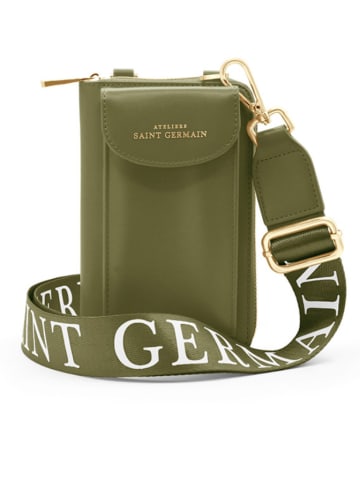 ATELIERS SAINT GERMAIN Leder-Handytasche in Khaki - (B)15 x (H)8 x (T)2 cm