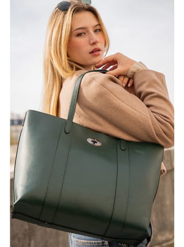 maison héritage PARIS Skórzany shopper bag "Elis" w kolorze ciemnozielonym - 41 x 30 x 10 cm