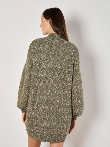 Apricot Strickkleid in Khaki/ Weiß
