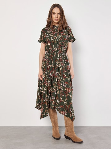 Apricot Kleid in Dunkelgrün/ Beige