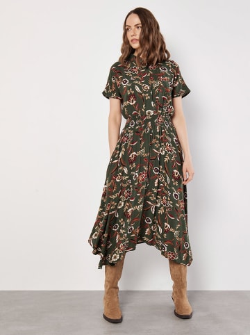 Apricot Kleid in Dunkelgrün/ Beige