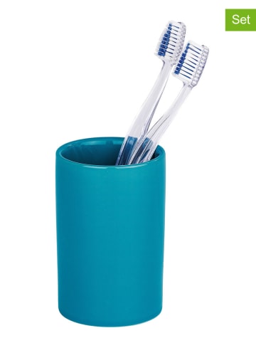 Wenko 2-delige tandenborstelhouder turquoise - (H)11,5 x  Ø 7,5 cm