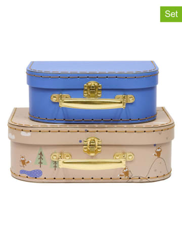 OYOY mini 2er-Set: Aufbewahrungskoffer in Blau/ Beige