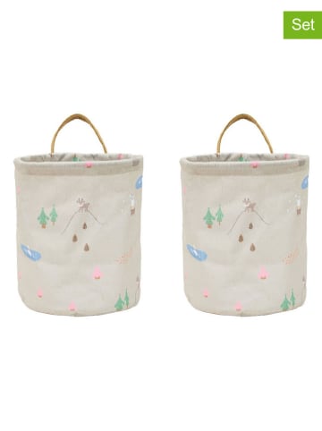 OYOY mini 2-delige set: opbergmanden "Deer & Duck" beige - (H)22 x Ø 18 cm