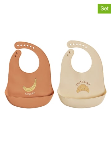OYOY mini 2er-Set: Siilkon-Lätzchen "Yummy"  in Hellbraun/ Beige