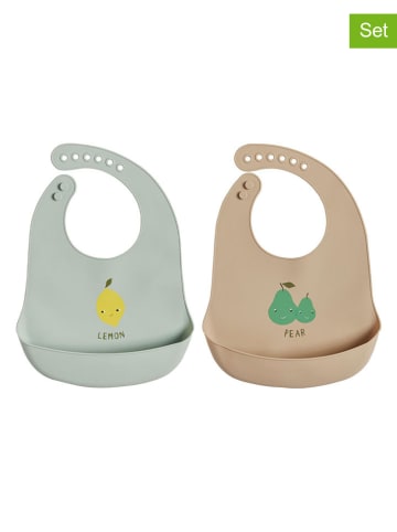 OYOY mini 2-delige set: silicone slabbetjes "Yummy" groen/lichtbruin