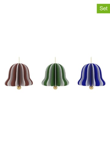 OYOY living design 3er-Set: Christbaumornamente in Hellbraun/ Grün/ Blau
