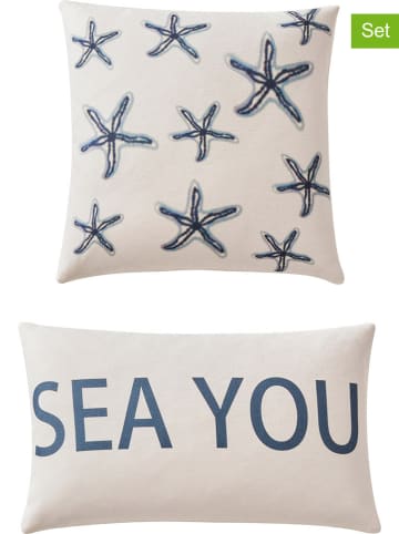 heine home 2er-Set: Kissenhüllen in Creme/ Blau