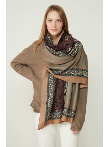 Lucky Bees Szal w kolorze beżowo-granatowym - 180 x 90 cm